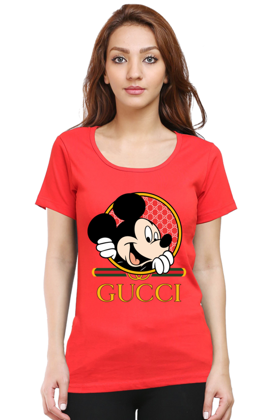 SCUBAAA Woman's Half Sleeve Mickey Mouse Regular Fit Tshirt