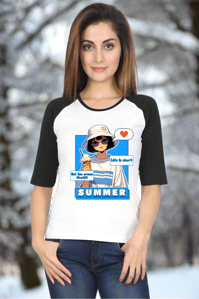 SCUBAAA Women's Summer Vibes & Ice Cream Delights Raglan T-Shirt