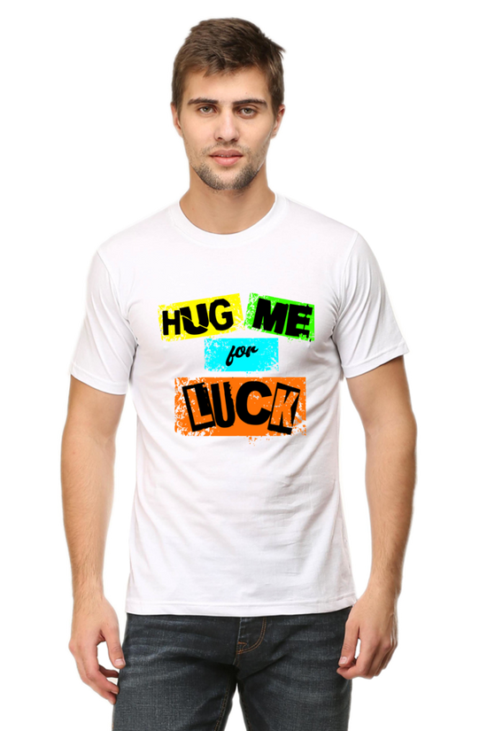 SCUBAAA Men's Hug Me For Luck Regular Fit Half Sleeve T-shirt