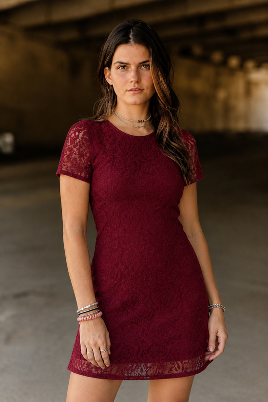 Women's Rasal Solid Round Neck Cap Sleeve Dress (Maroon)