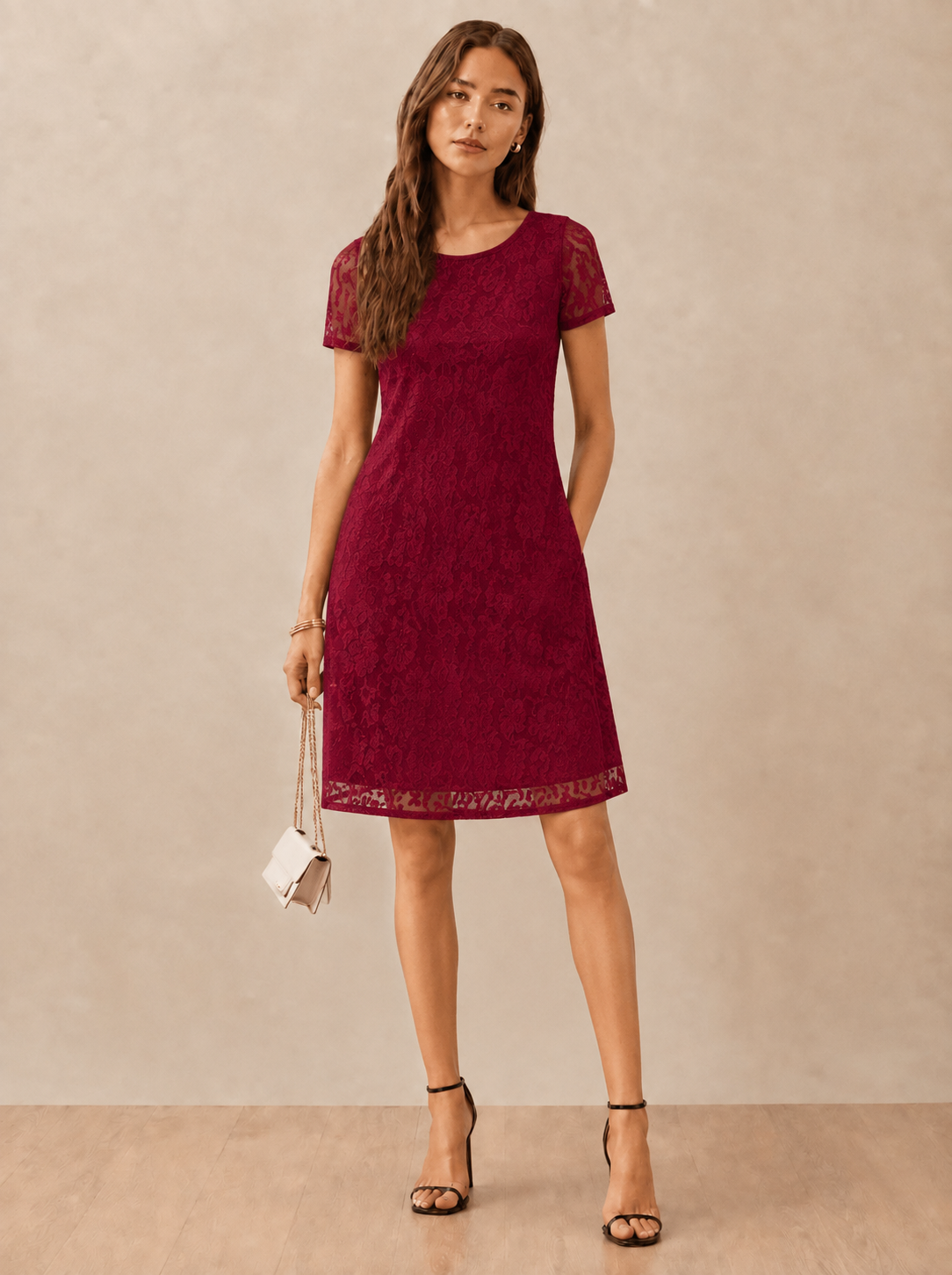 Women's Rasal Solid Round Neck Cap Sleeve Dress (Maroon)