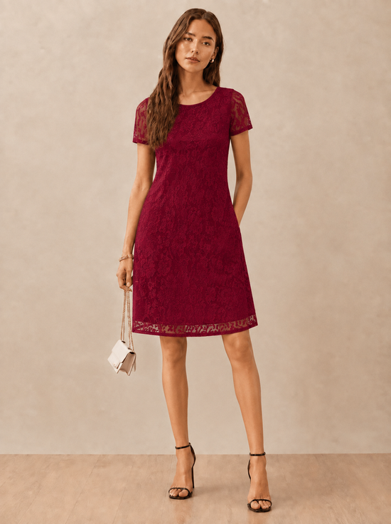 Women's Rasal Solid Round Neck Cap Sleeve Dress (Maroon)