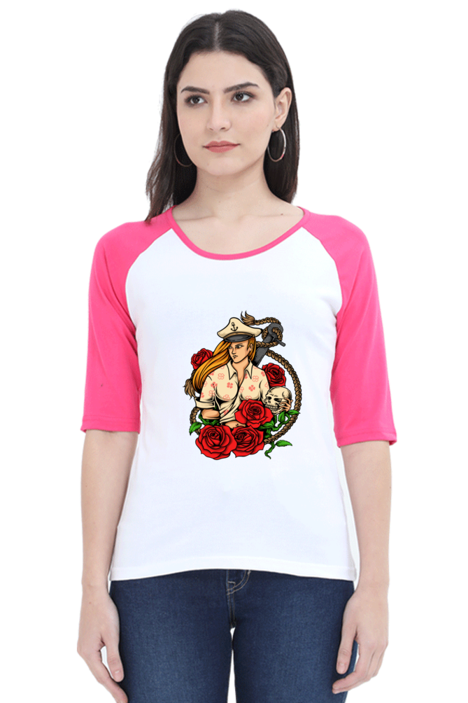 SCUBAAA Women's Vintage Rose Rebel Raglan T-Shirt