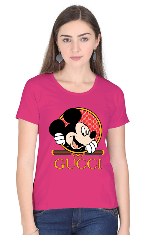 SCUBAAA Woman's Half Sleeve Mickey Mouse Regular Fit Tshirt