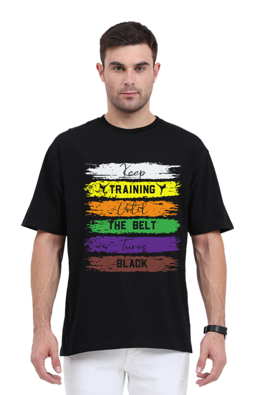 SCUBAAA Men's Black Belt Journey Oversized T - Shirt