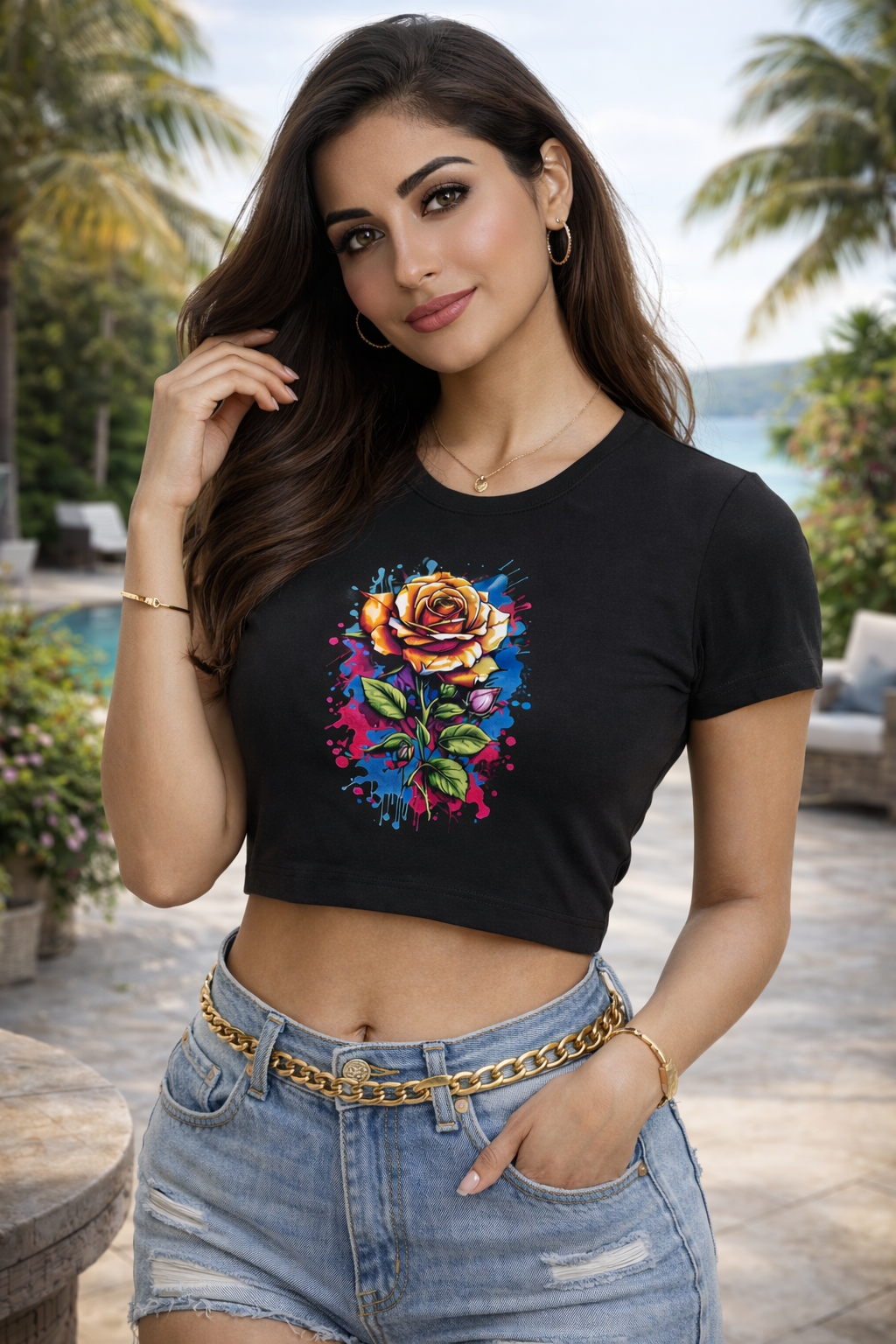 SCUBAAA Women's Rose Crop Top
