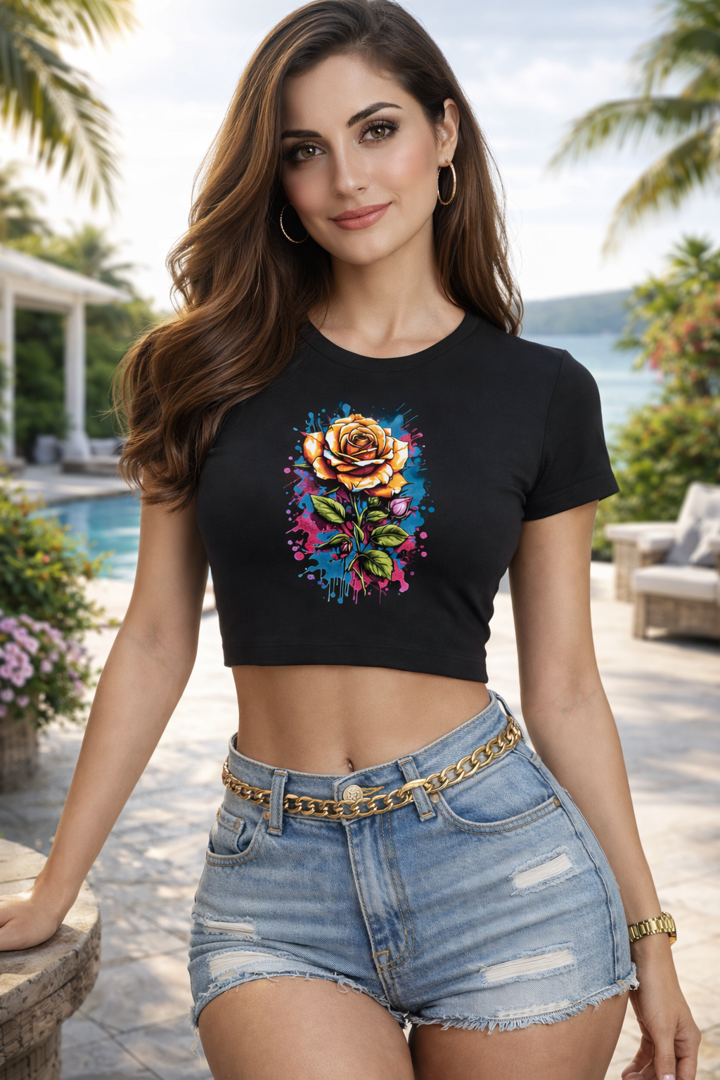 SCUBAAA Women's Rose Crop Top