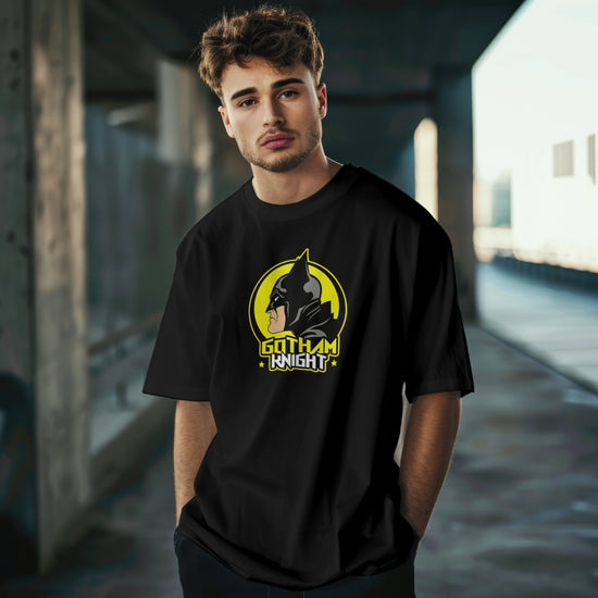 SCUBAAA Men's Gotham Knight Pop Art Oversized Half Sleeve T-shirt