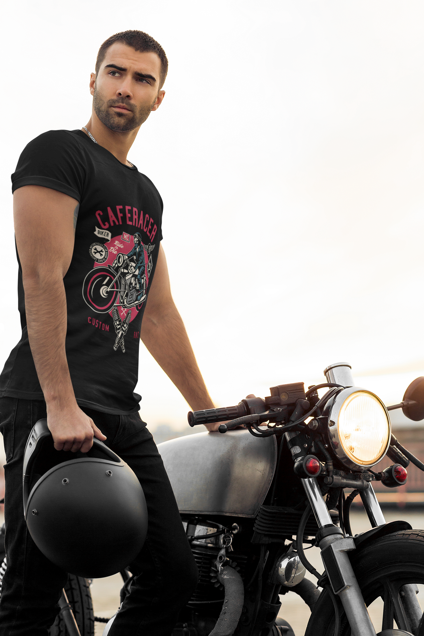 SCUBAAA Men's Cafe Racer Regular Fit T-shirt