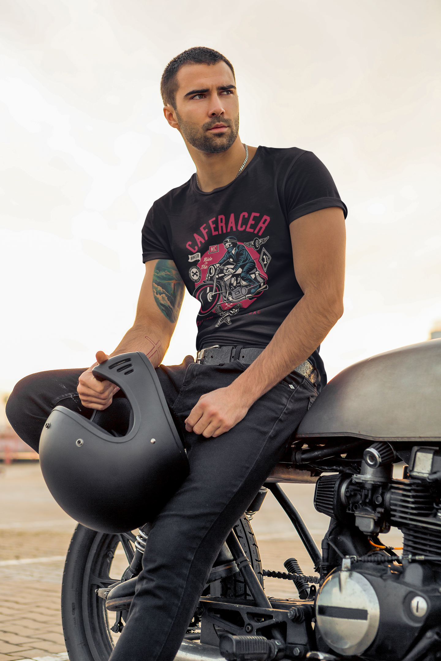 SCUBAAA Men's Cafe Racer Regular Fit T-shirt