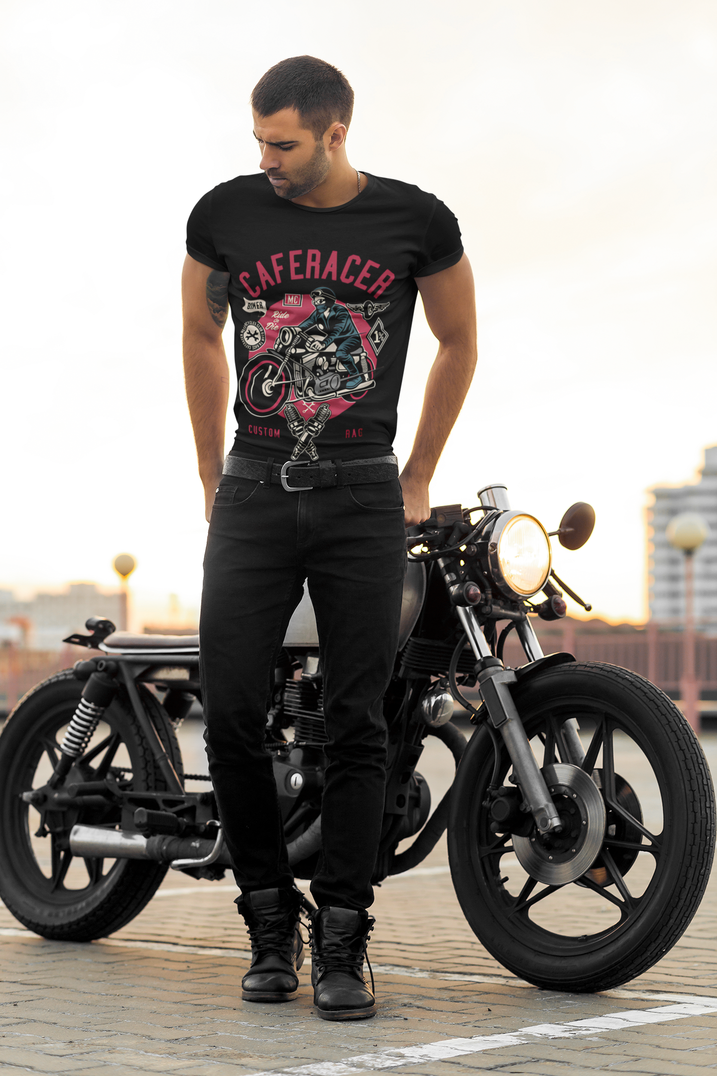 SCUBAAA Men's Cafe Racer Regular Fit T-shirt