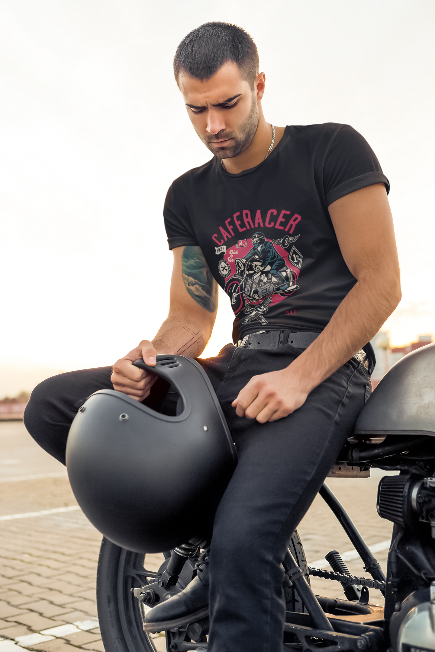 SCUBAAA Men's Cafe Racer Regular Fit T-shirt
