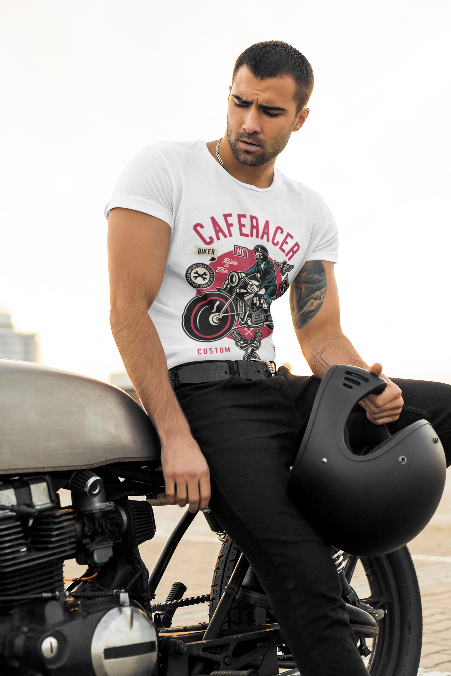 SCUBAAA Men's Cafe Racer Regular Fit T-shirt