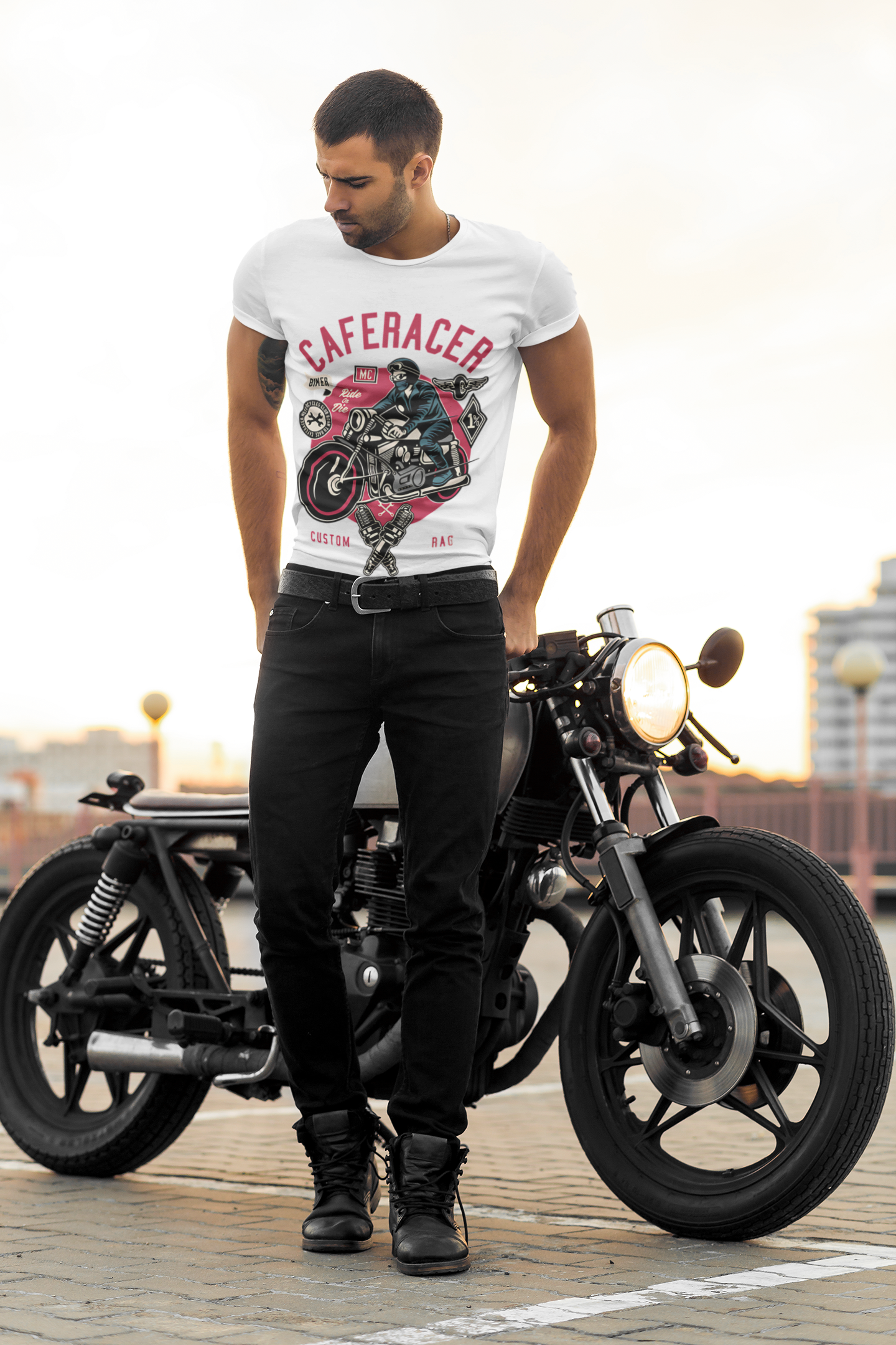 SCUBAAA Men's Cafe Racer Regular Fit T-shirt