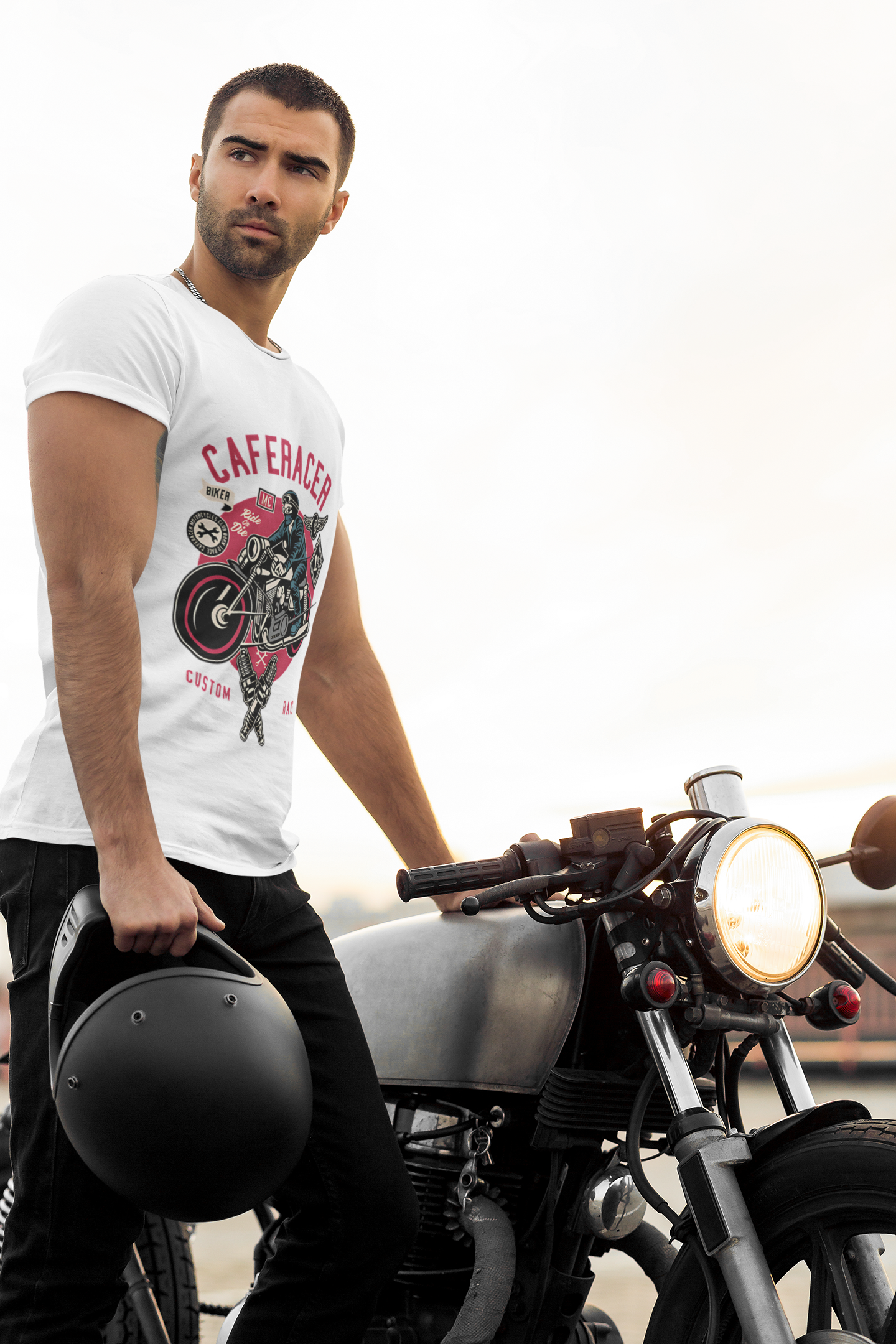 SCUBAAA Men's Cafe Racer Regular Fit T-shirt