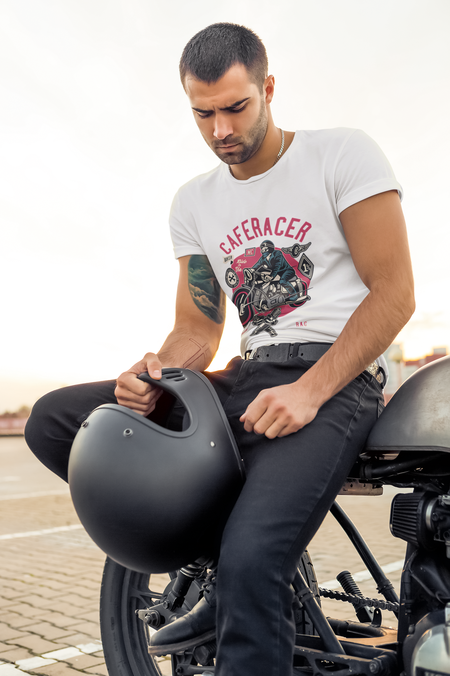 SCUBAAA Men's Cafe Racer Regular Fit T-shirt