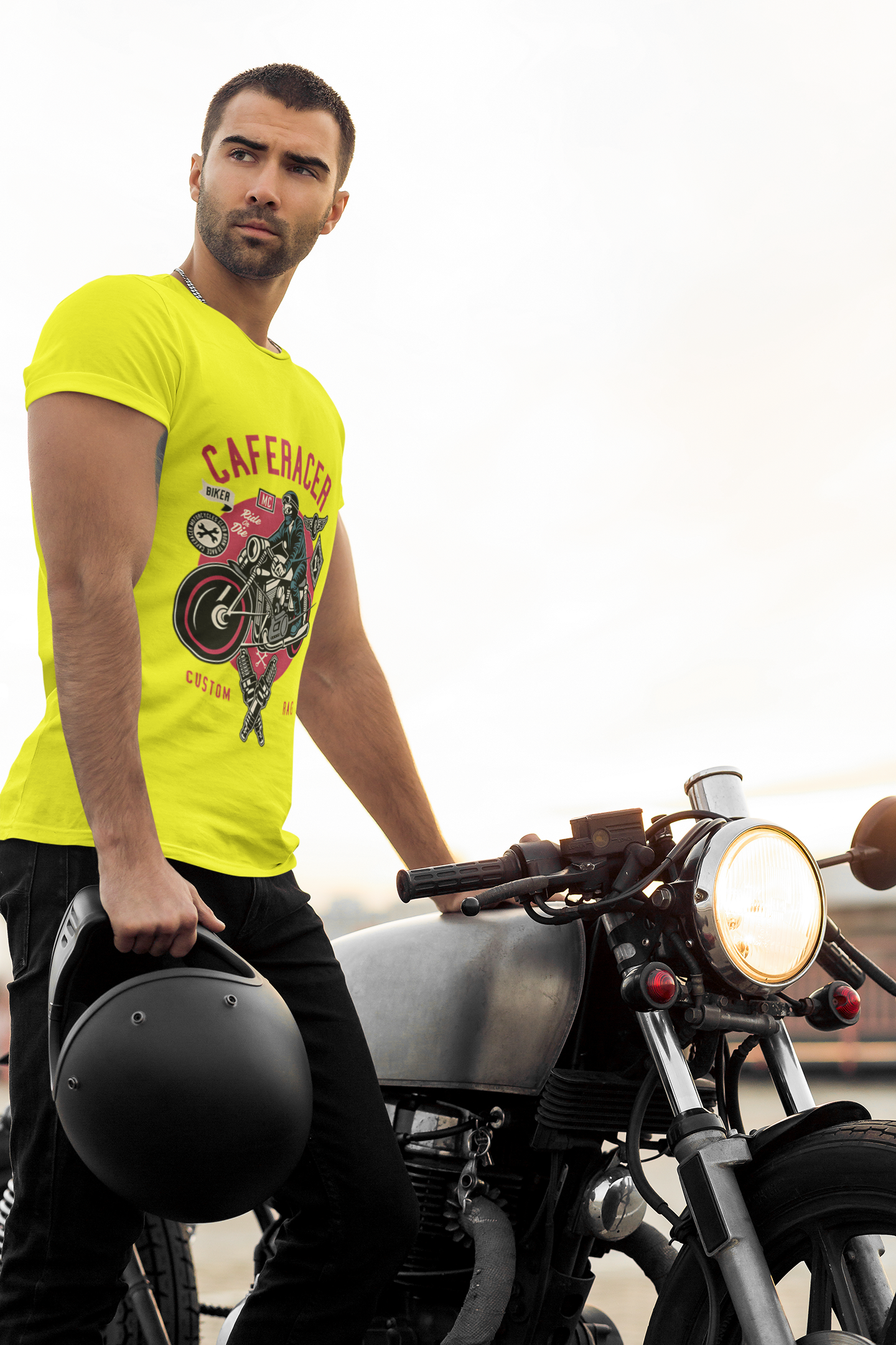 SCUBAAA Men's Cafe Racer Regular Fit T-shirt