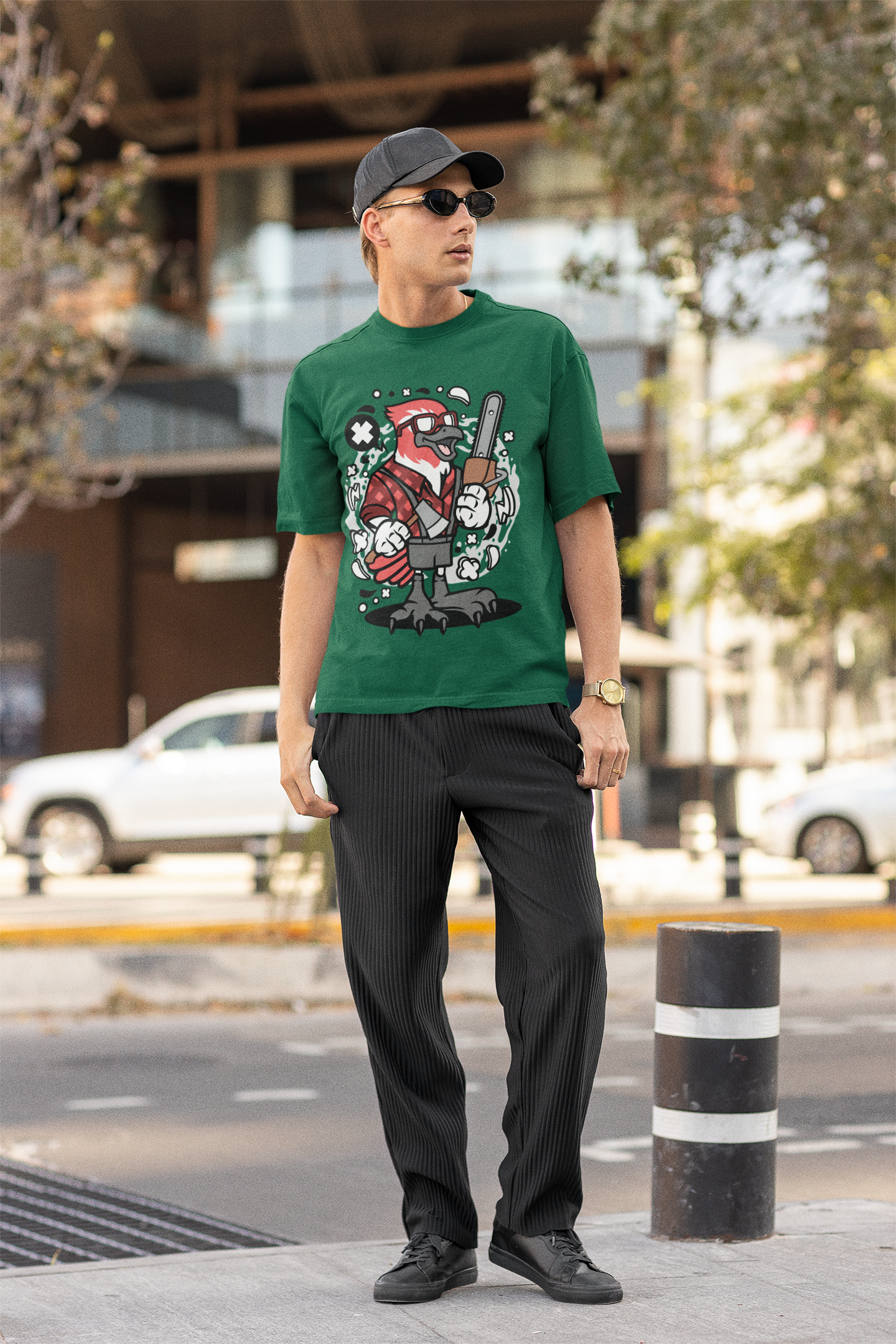 SCUBAAA - GRAPHIC WITH CARTOON BIRD WARRIOR DESIGN Oversized T-Shirt