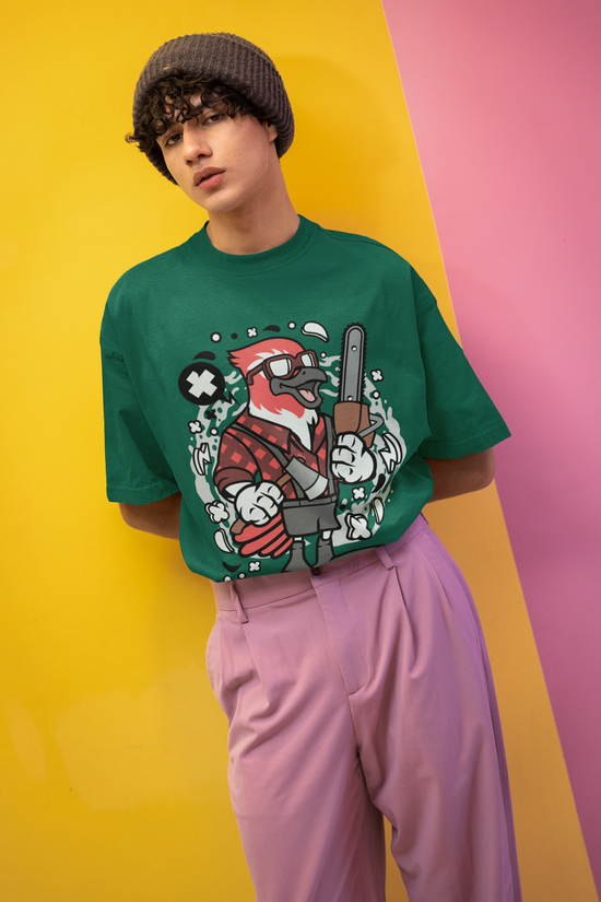 SCUBAAA - GRAPHIC WITH CARTOON BIRD WARRIOR DESIGN Oversized T-Shirt