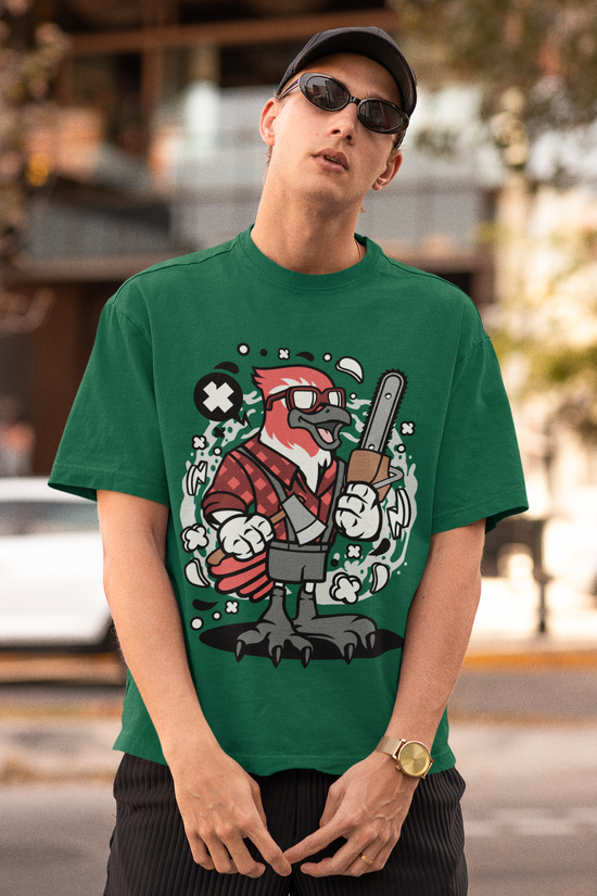 SCUBAAA - GRAPHIC WITH CARTOON BIRD WARRIOR DESIGN Oversized T-Shirt