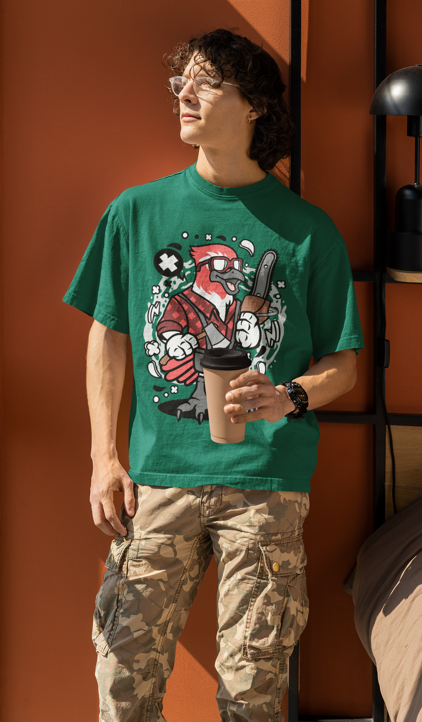 SCUBAAA - GRAPHIC WITH CARTOON BIRD WARRIOR DESIGN Oversized T-Shirt