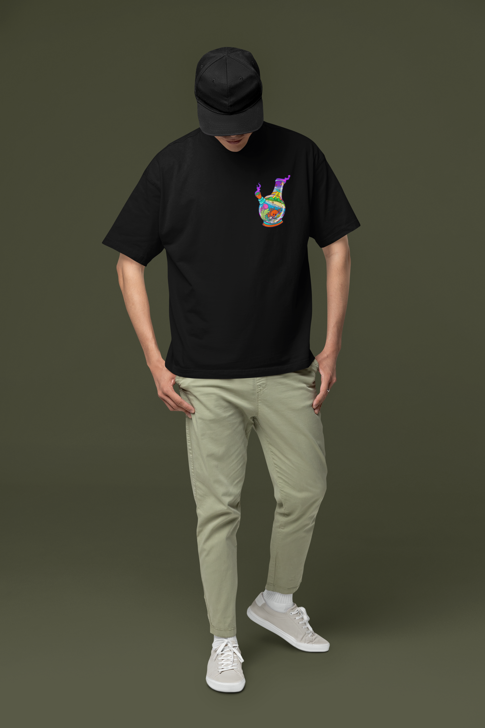 SCUBAAA Men's Bong Oversized Half Sleeve T-shirt