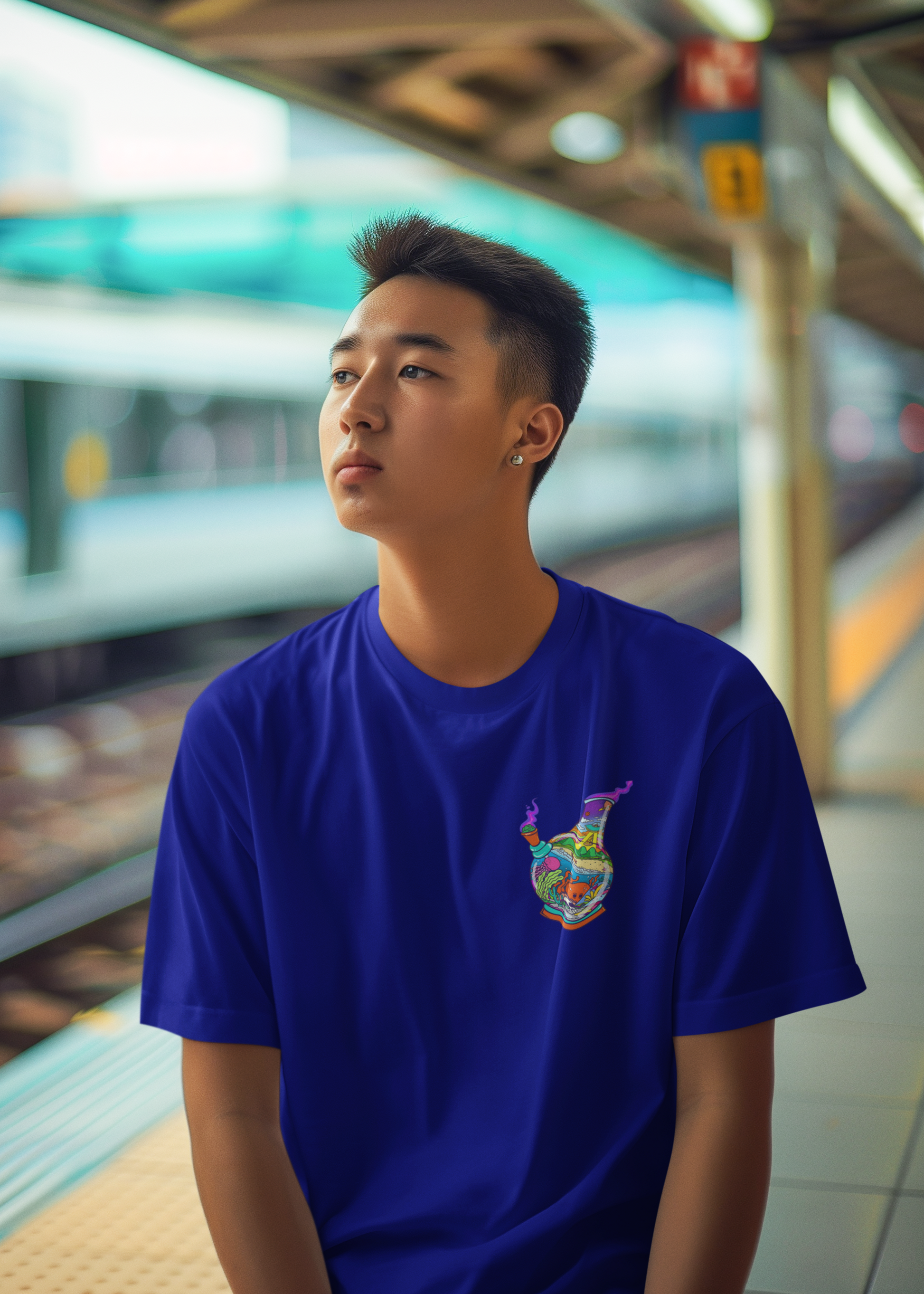 SCUBAAA Men's Bong Oversized Half Sleeve T-shirt