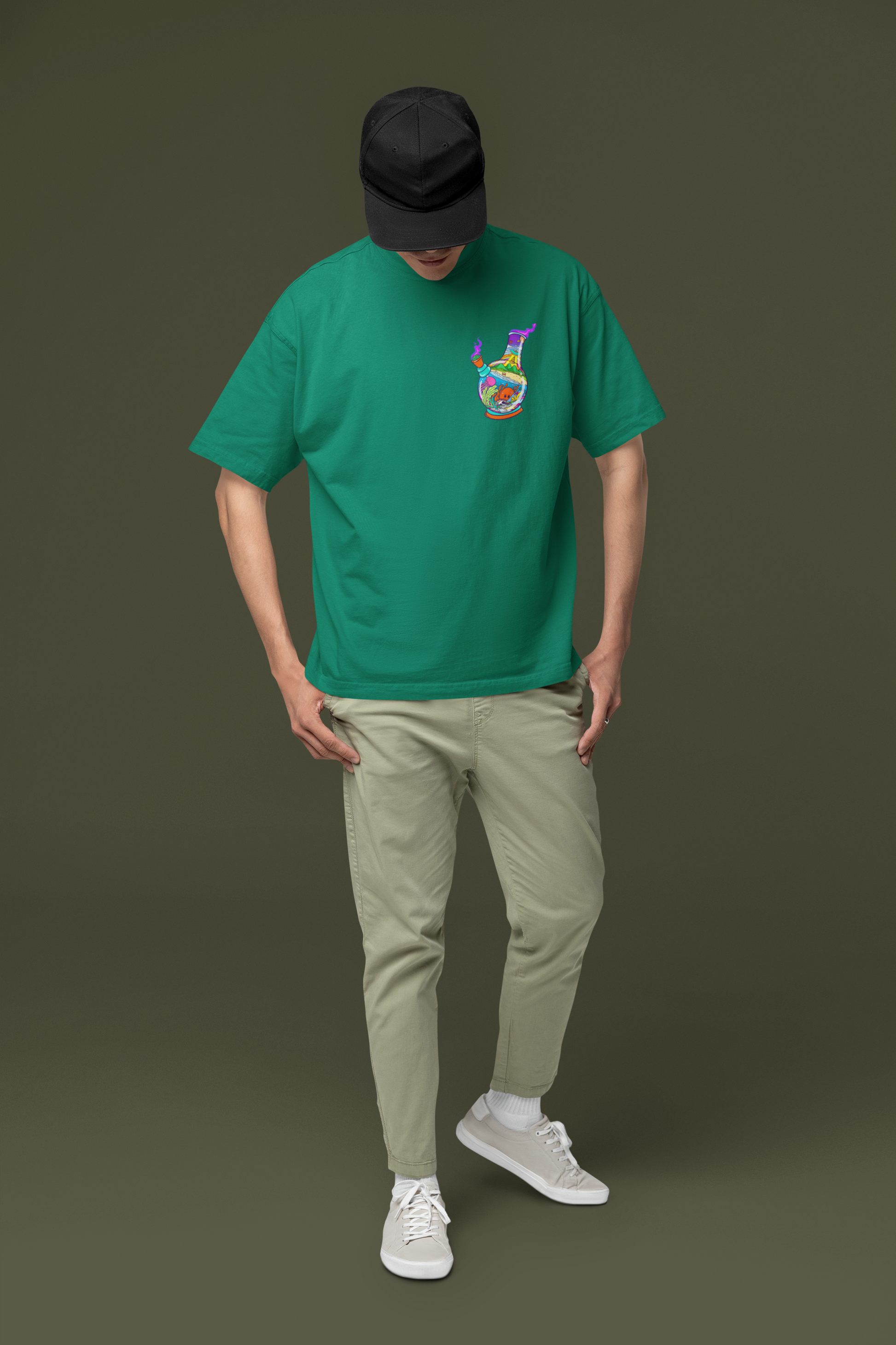 SCUBAAA Men's Bong Oversized Half Sleeve T-shirt