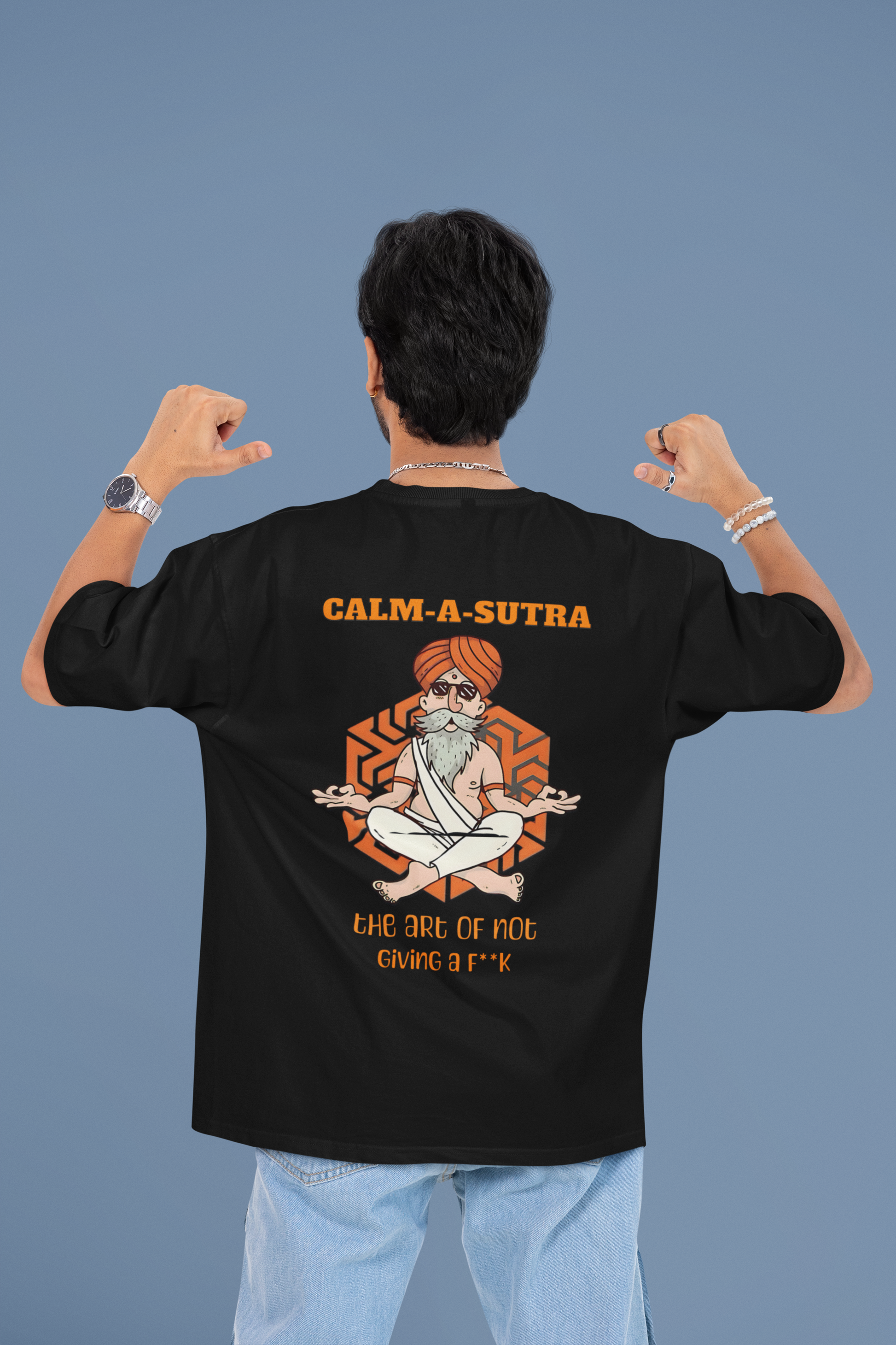 SCUBAAA Men's Calm-A-Sutra Oversized Half Sleeve T-shirt