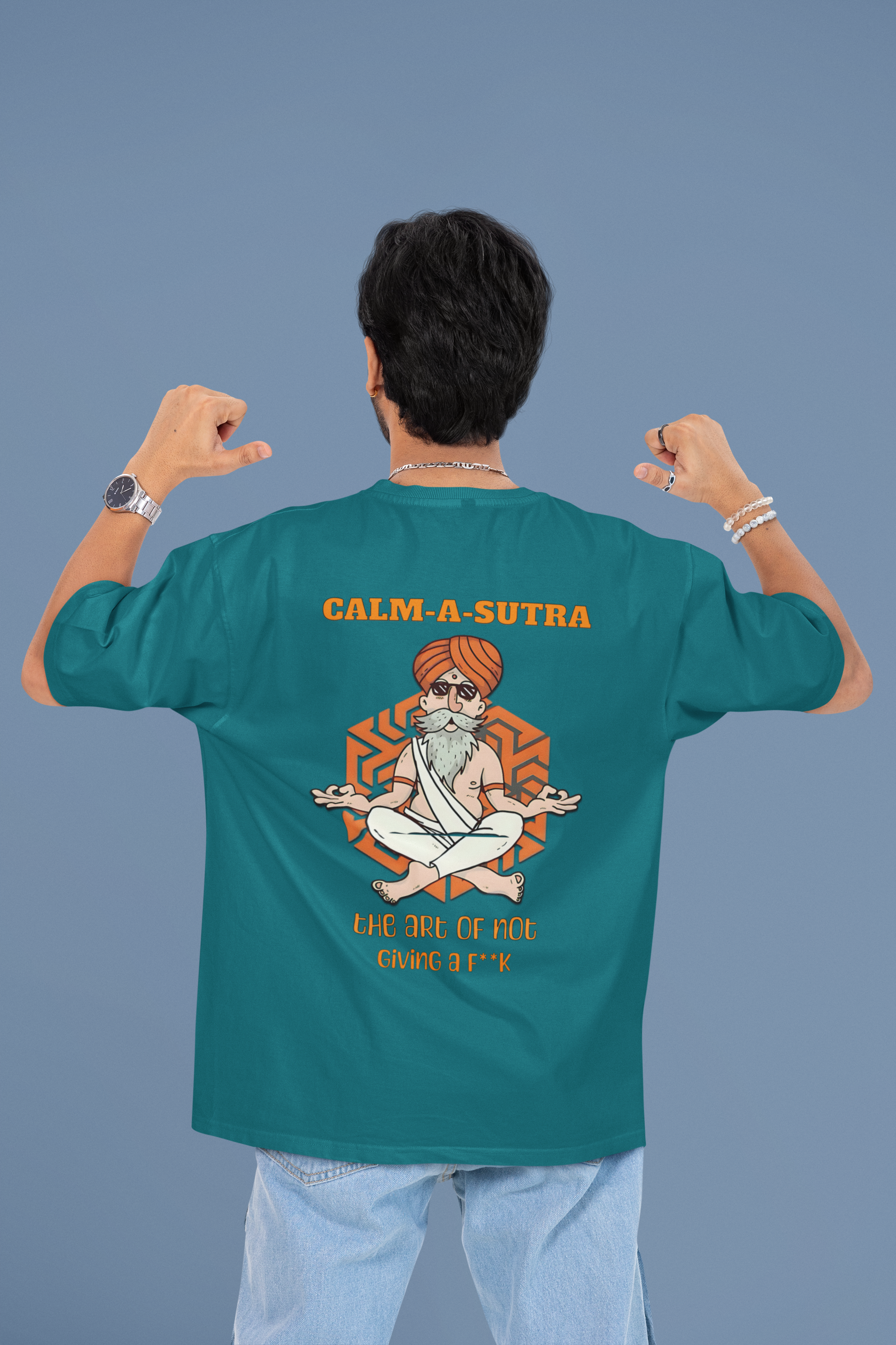 SCUBAAA Men's Calm-A-Sutra Oversized Half Sleeve T-shirt
