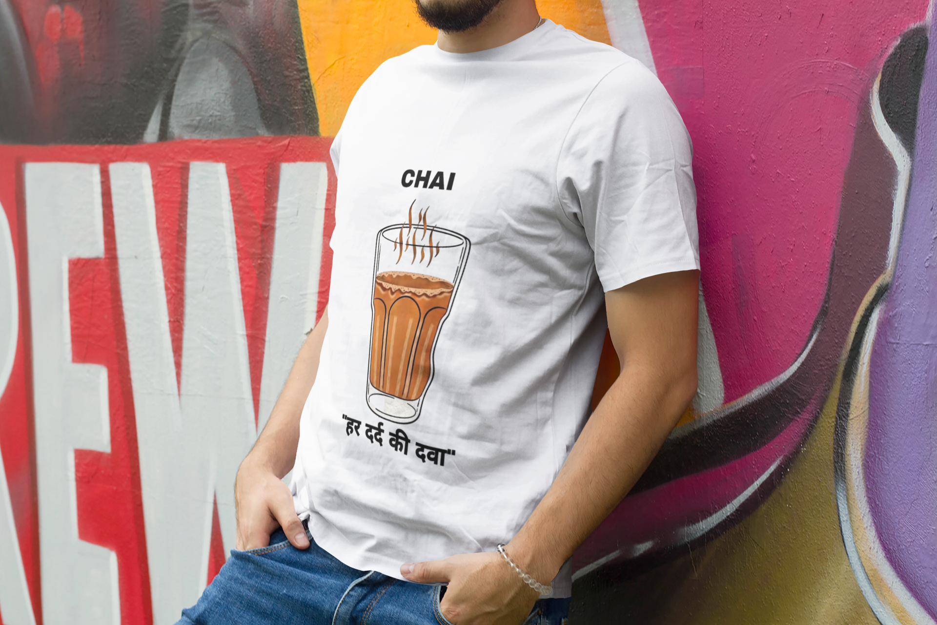 SCUBAAA Men's Chai Haar Dard ki Dawa Half Sleeve T-Shirt