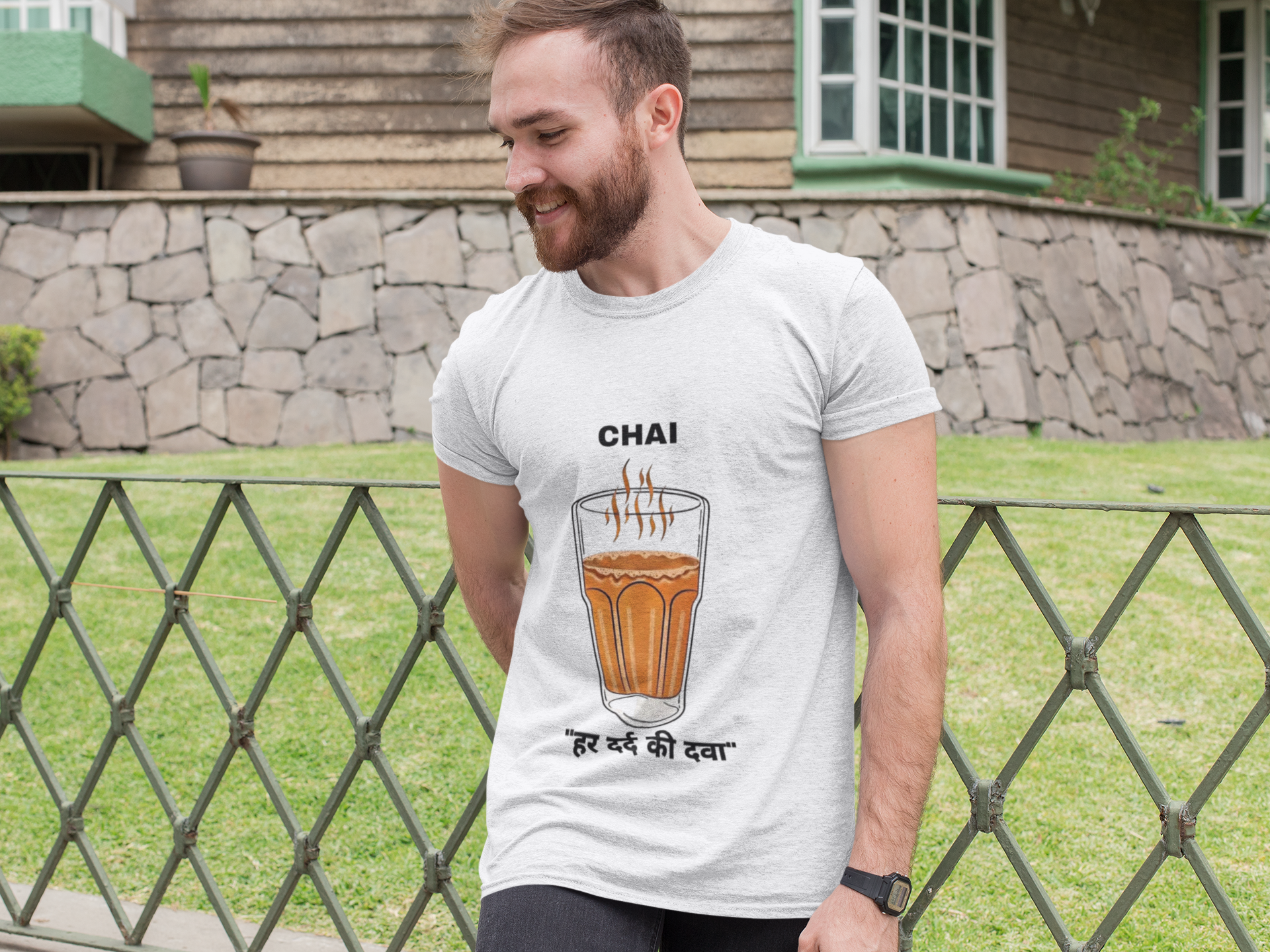 SCUBAAA Men's Chai Haar Dard ki Dawa Half Sleeve T-Shirt