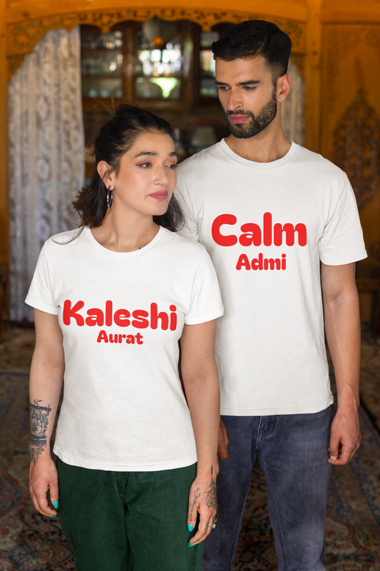 SCUBAAA Couple Combo Calm Admi and Kaleshi Aurat Half Sleeve Regular Fit T-shirt