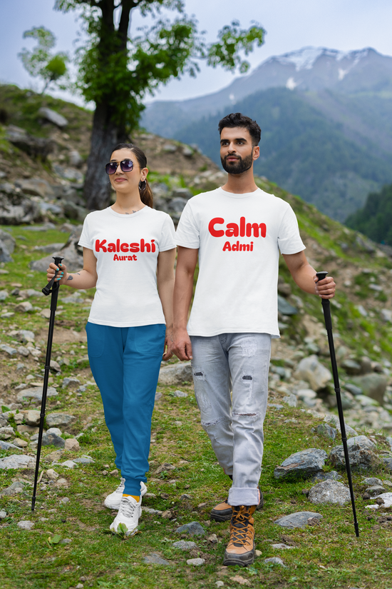 SCUBAAA Couple Combo Calm Admi and Kaleshi Aurat Half Sleeve Regular Fit T-shirt
