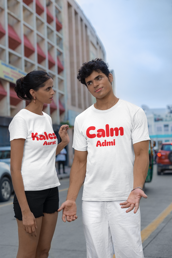 SCUBAAA Couple Combo Calm Admi and Kaleshi Aurat Half Sleeve Regular Fit T-shirt