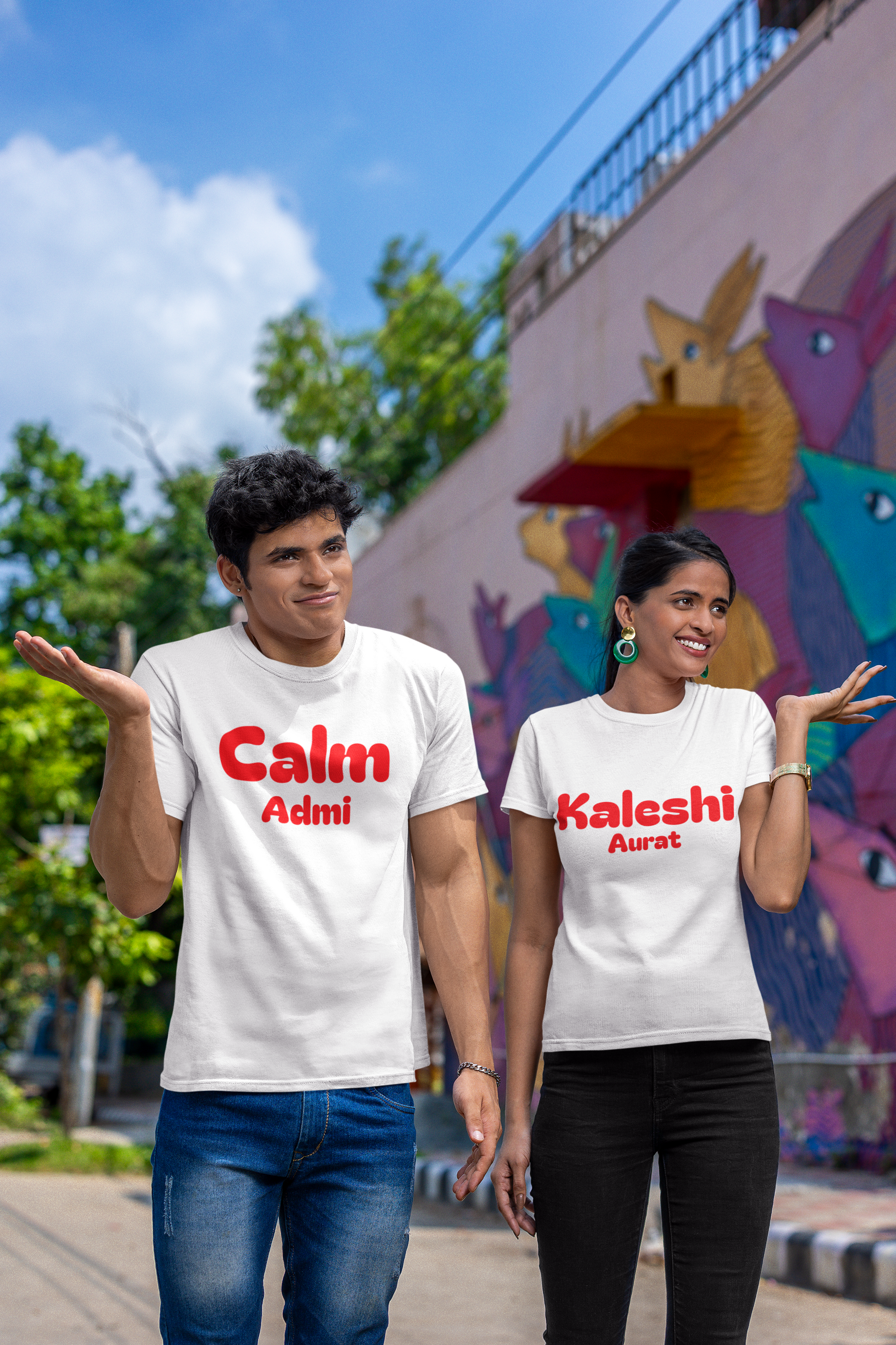 SCUBAAA Couple Combo Calm Admi and Kaleshi Aurat Half Sleeve Regular Fit T-shirt