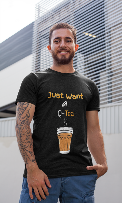 SCUBAAA Men's Just Want A Q-Tea Half Sleeve T-Shirt