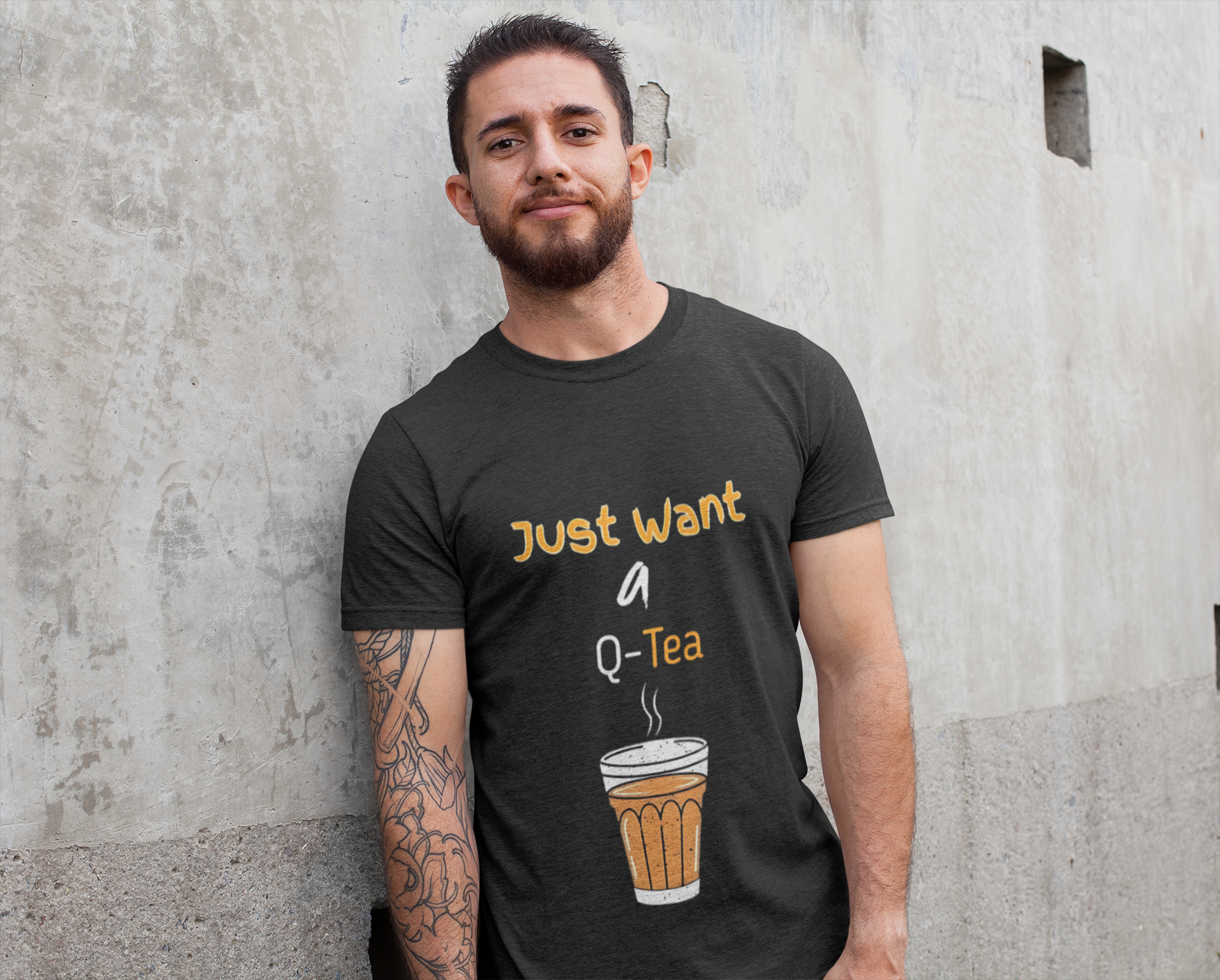 SCUBAAA Men's Just Want A Q-Tea Half Sleeve T-Shirt