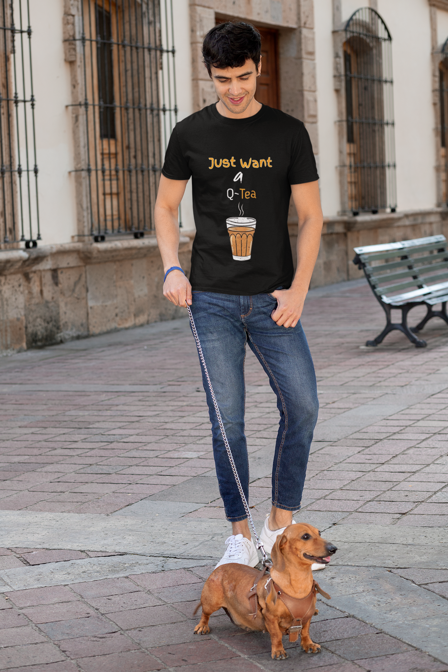 SCUBAAA Men's Just Want A Q-Tea Half Sleeve T-Shirt