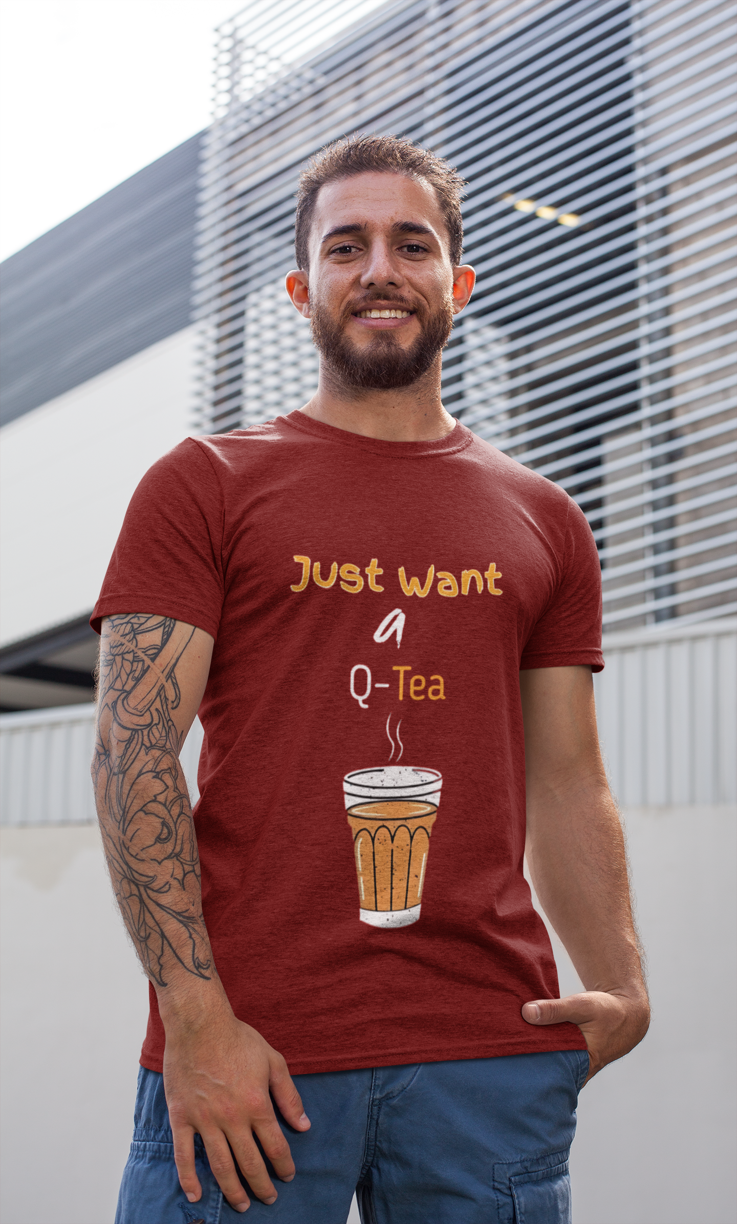 SCUBAAA Men's Just Want A Q-Tea Half Sleeve T-Shirt