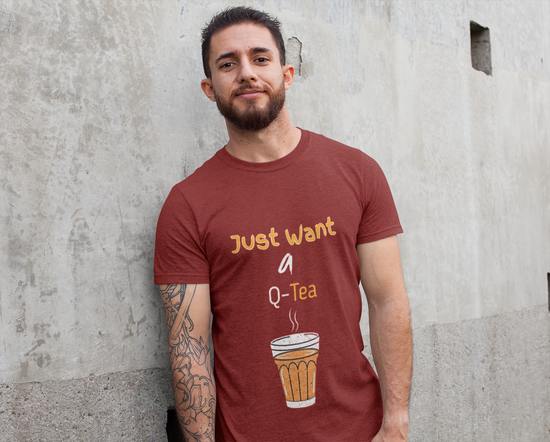 SCUBAAA Men's Just Want A Q-Tea Half Sleeve T-Shirt
