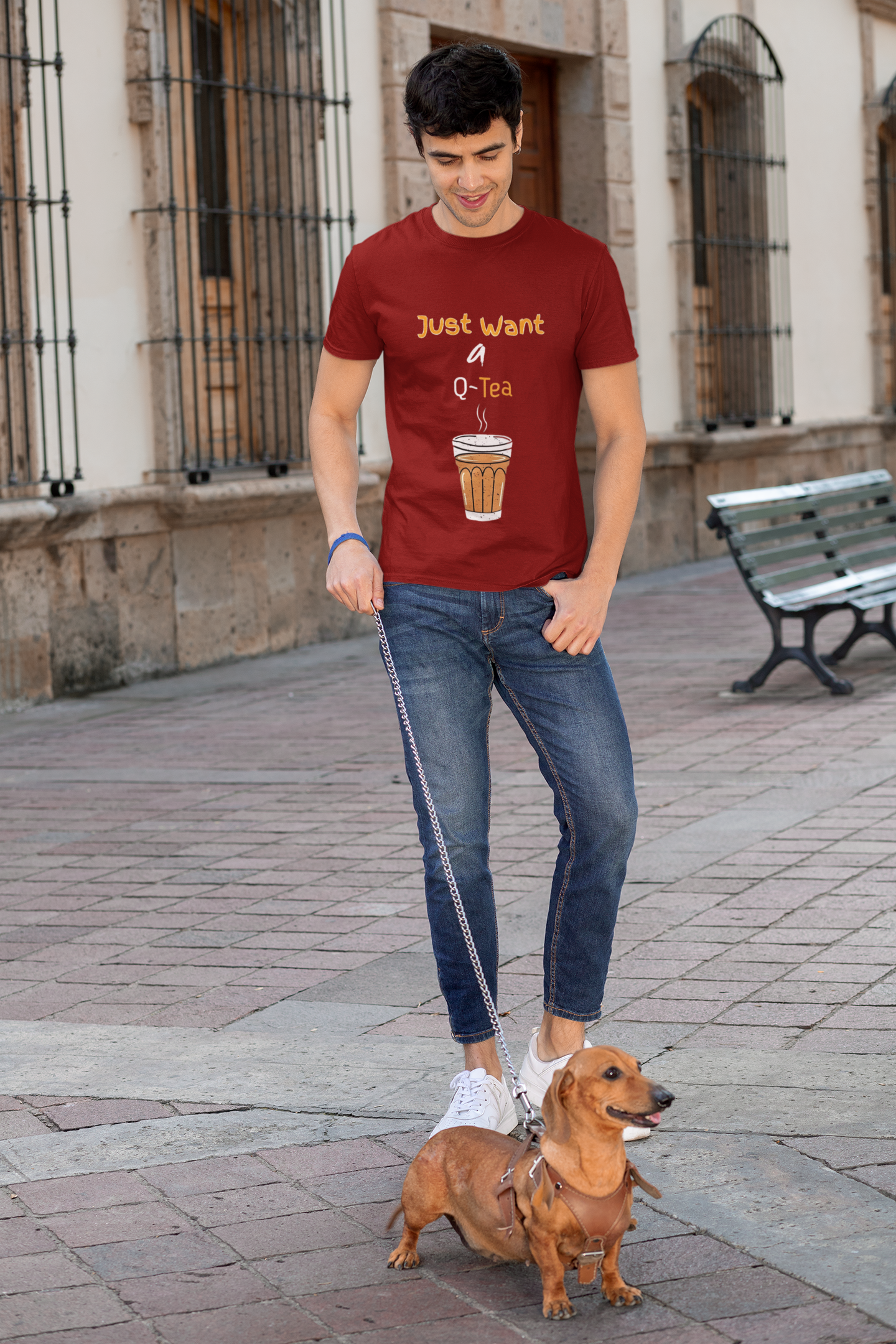 SCUBAAA Men's Just Want A Q-Tea Half Sleeve T-Shirt