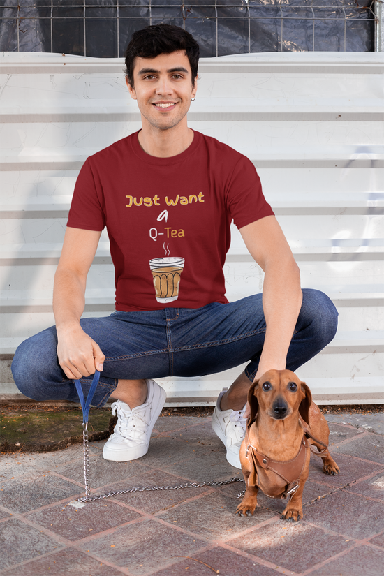 SCUBAAA Men's Just Want A Q-Tea Half Sleeve T-Shirt
