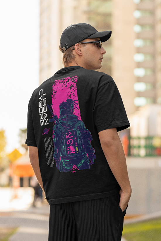 SCUBAAA Men's Urban Cyborg Oversized Half Sleeve T-shirt