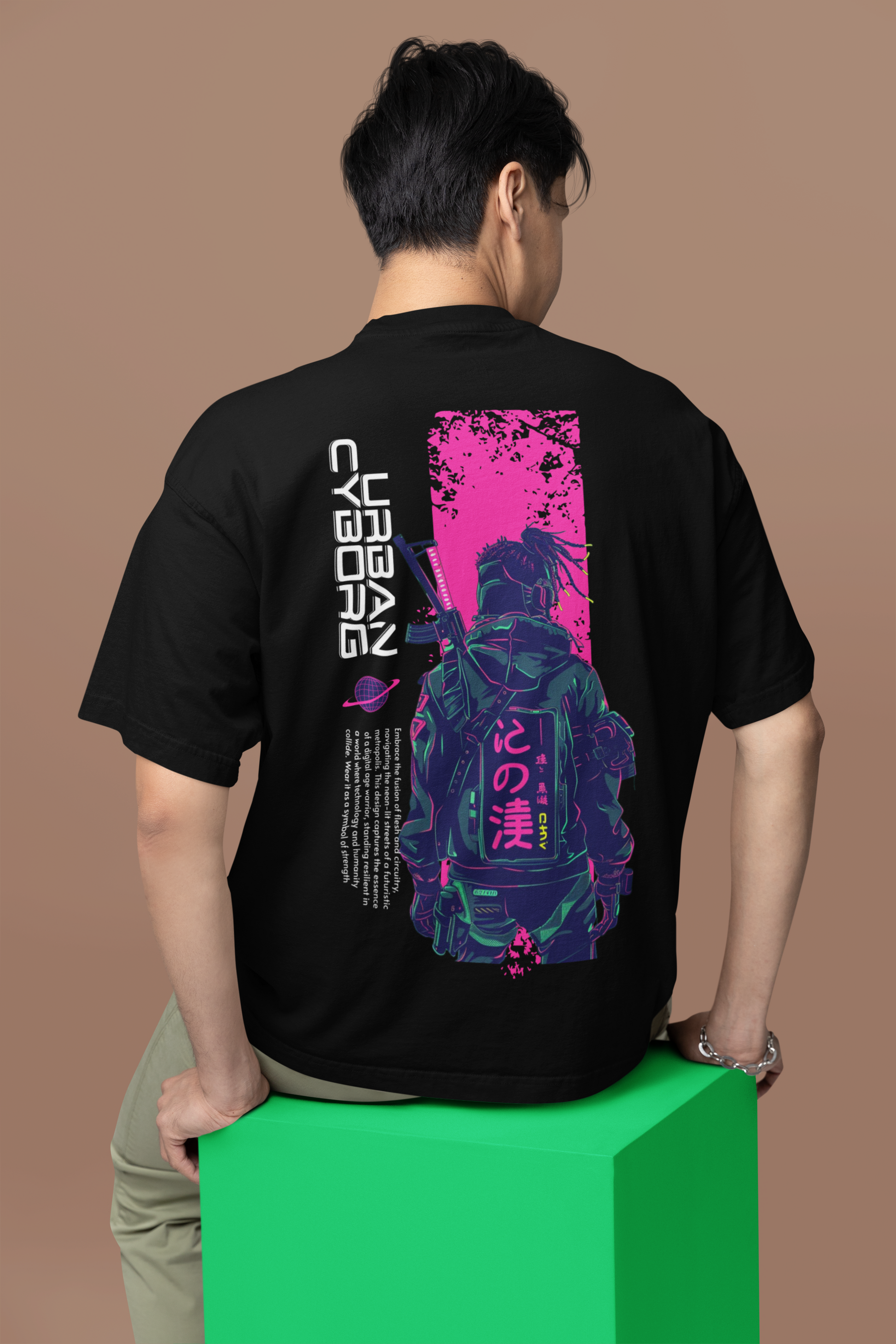 SCUBAAA Men's Urban Cyborg Oversized Half Sleeve T-shirt
