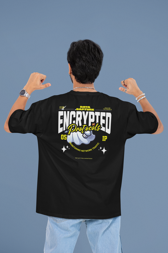 SCUBAAA Men's Encrypted Oversized Half Sleeve T-shirt