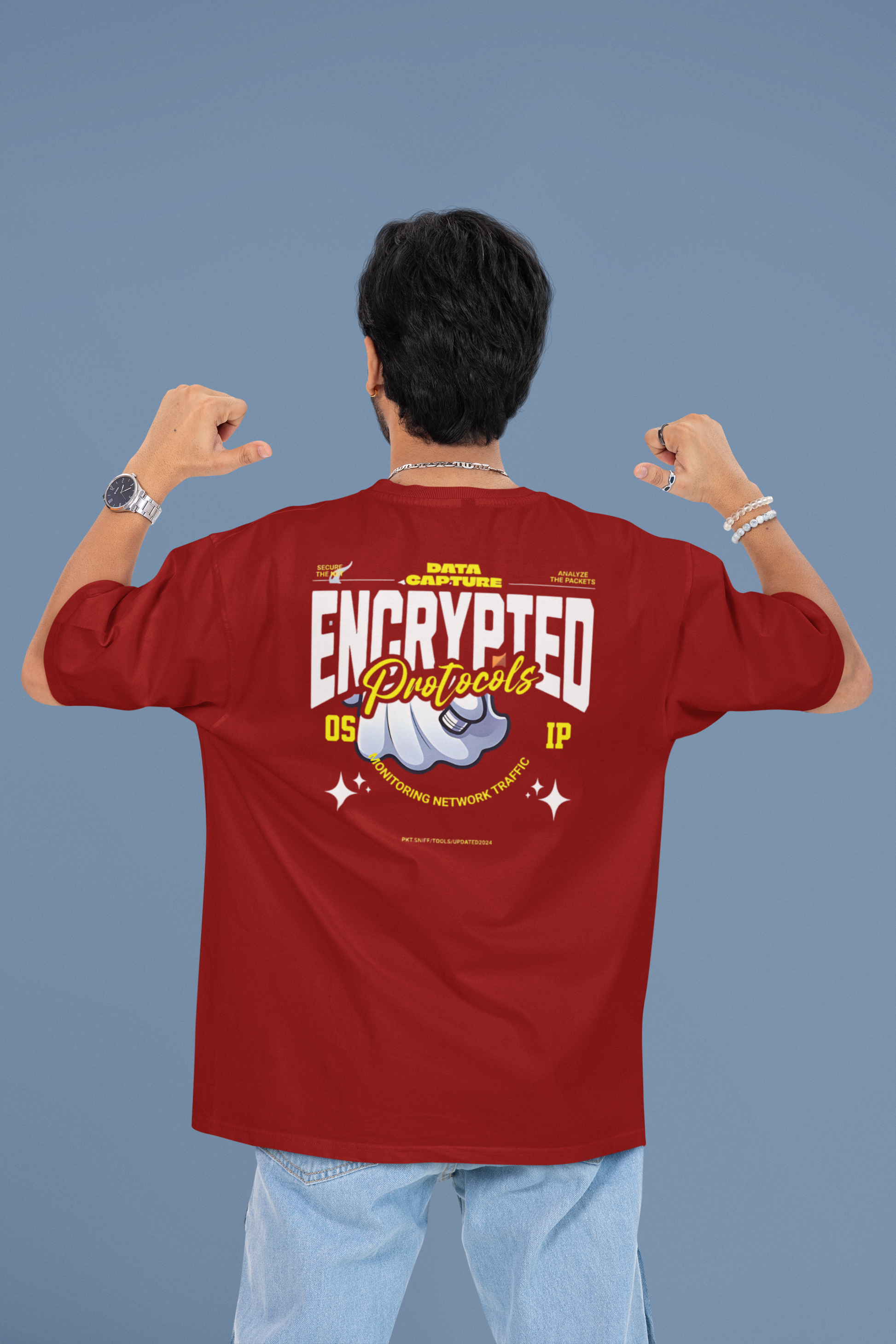 SCUBAAA Men's Encrypted Oversized Half Sleeve T-shirt