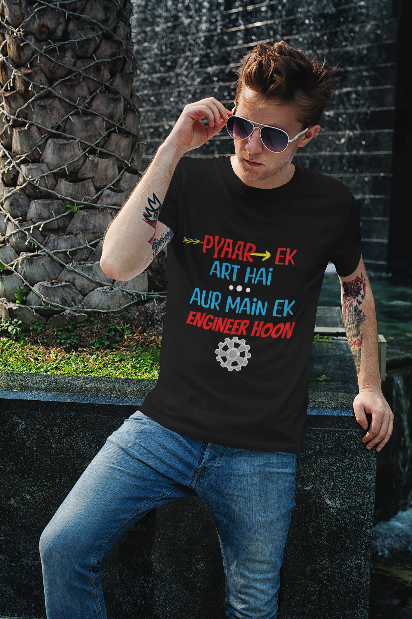 SCUBAAA Men's Engineer Half Sleeve T-Shirt