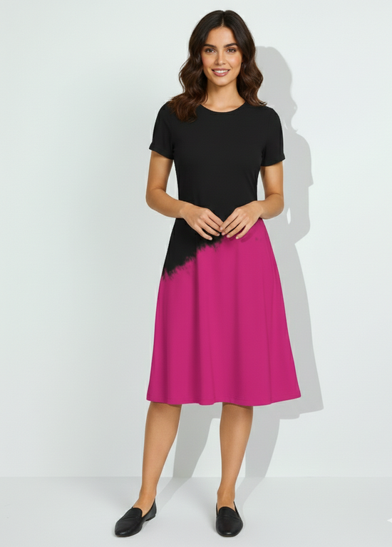 Color-Clash Midi line Dress