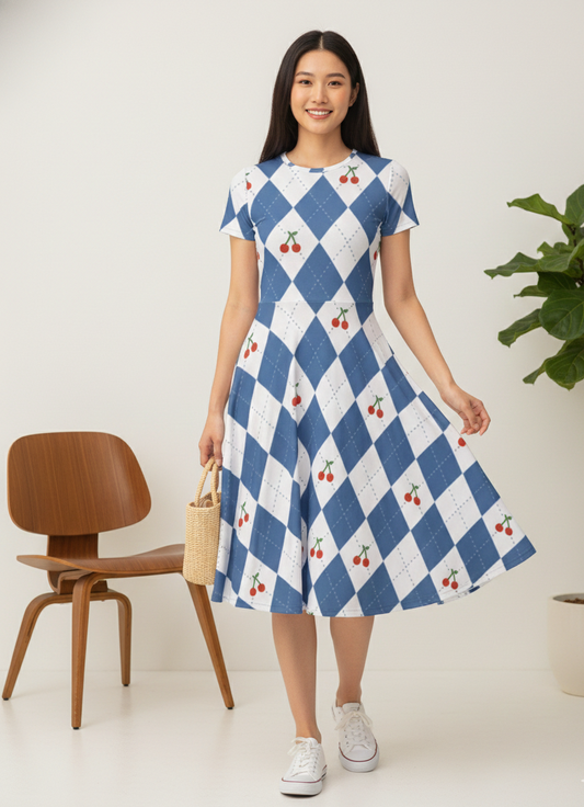 The Cherry Checkmate Line Dress